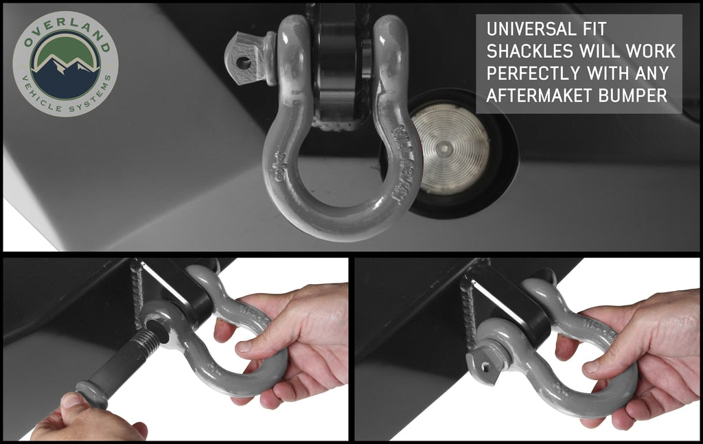 Overland Vehicle Systems - 19019903 - Winch Shackle - Recovery Shackle 3/4 Inch 4.75 Ton Gray Universal