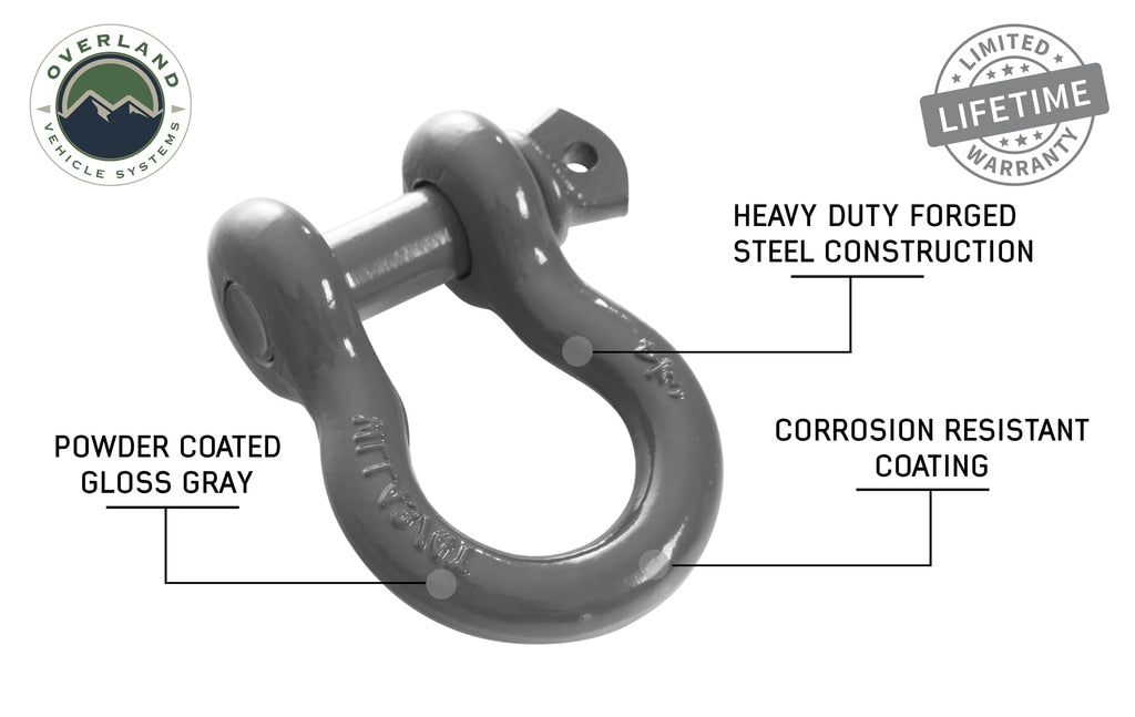 Overland Vehicle Systems - 19019903 - Winch Shackle - Recovery Shackle 3/4 Inch 4.75 Ton Gray Universal