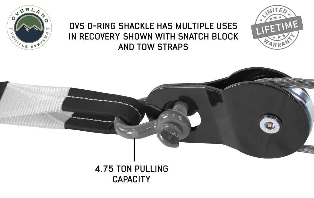 Overland Vehicle Systems - 19019903 - Winch Shackle - Recovery Shackle 3/4 Inch 4.75 Ton Gray Universal