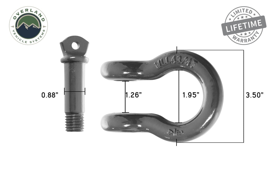 Overland Vehicle Systems - 19019903 - Winch Shackle - Recovery Shackle 3/4 Inch 4.75 Ton Gray Universal