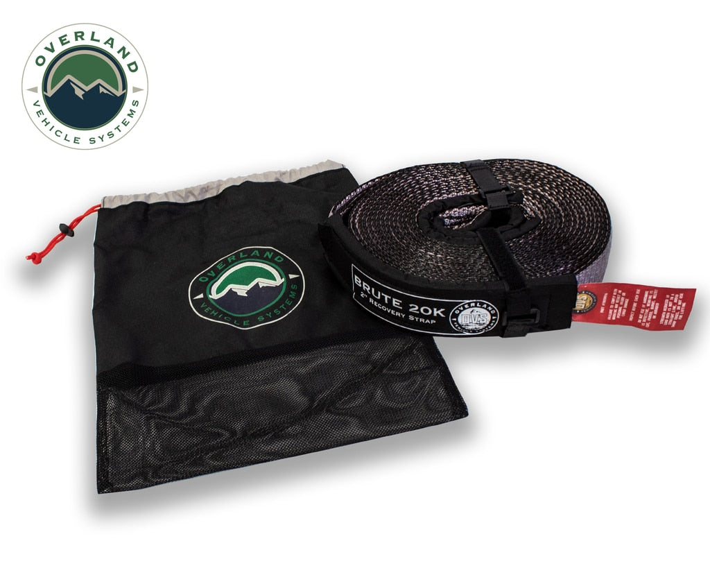 Overland Vehicle Systems - 19059916 - Tow Strap - Tow Strap 20,000 lb 2 Inch x 30 Foot Gray With Black Ends & Storage Bag