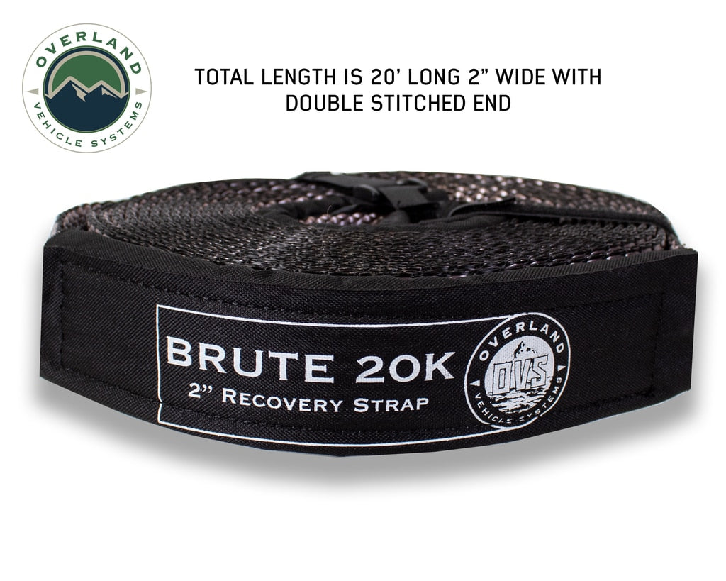 Overland Vehicle Systems - 19059916 - Tow Strap - Tow Strap 20,000 lb 2 Inch x 30 Foot Gray With Black Ends & Storage Bag