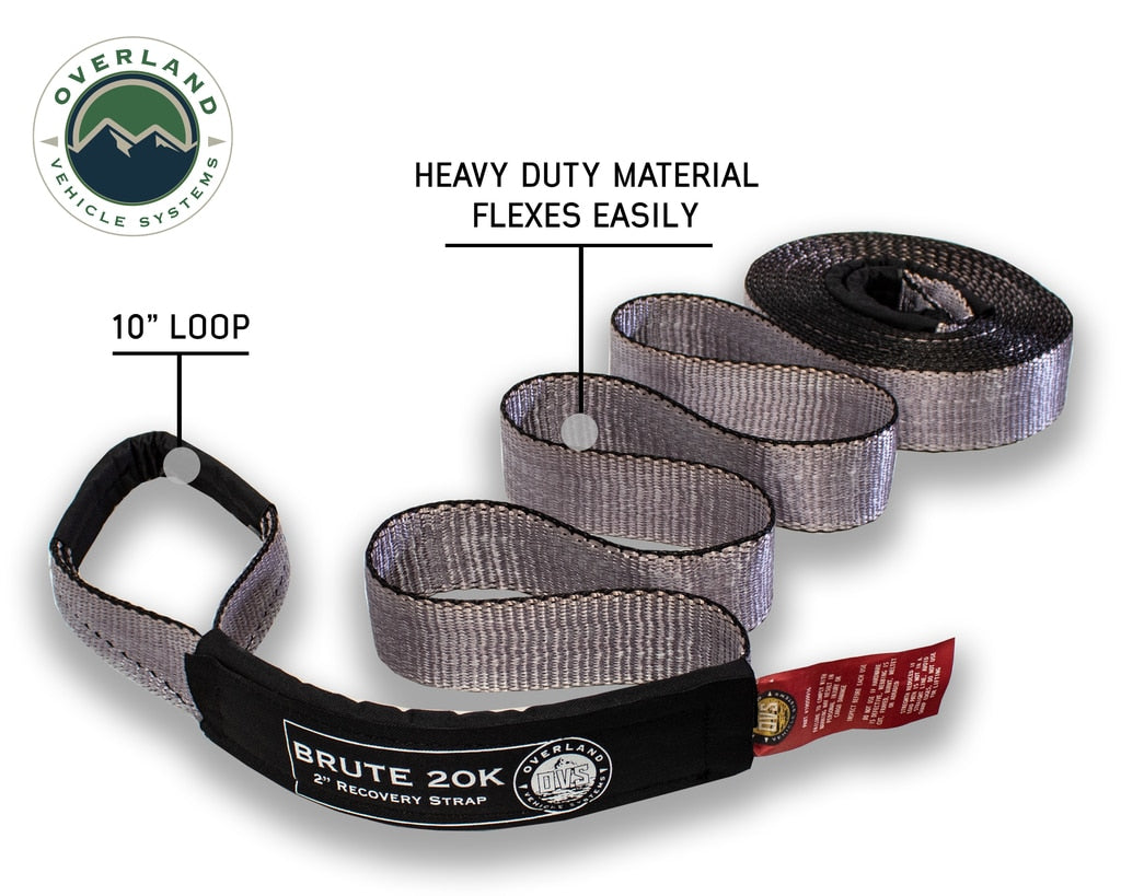 Overland Vehicle Systems - 19059916 - Tow Strap - Tow Strap 20,000 lb 2 Inch x 30 Foot Gray With Black Ends & Storage Bag