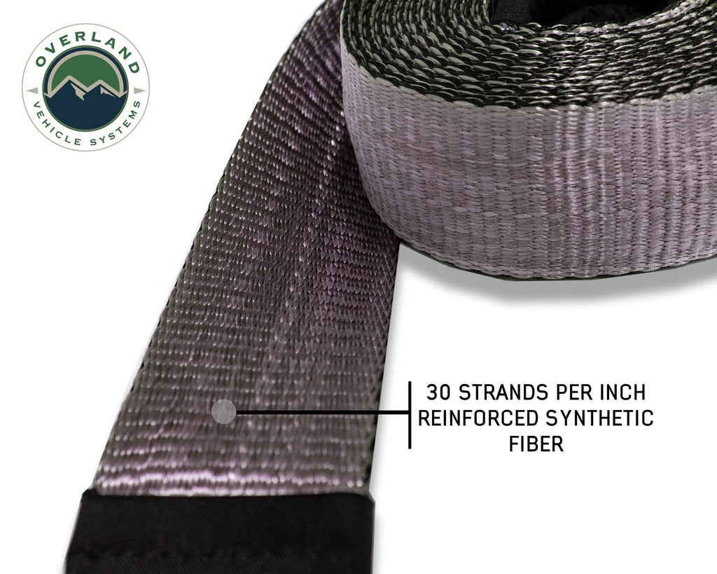 Overland Vehicle Systems - 19059916 - Tow Strap - Tow Strap 20,000 lb 2 Inch x 30 Foot Gray With Black Ends & Storage Bag