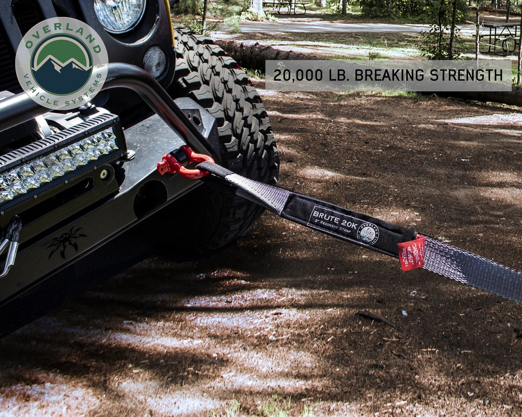 Overland Vehicle Systems - 19059916 - Tow Strap - Tow Strap 20,000 lb 2 Inch x 30 Foot Gray With Black Ends & Storage Bag