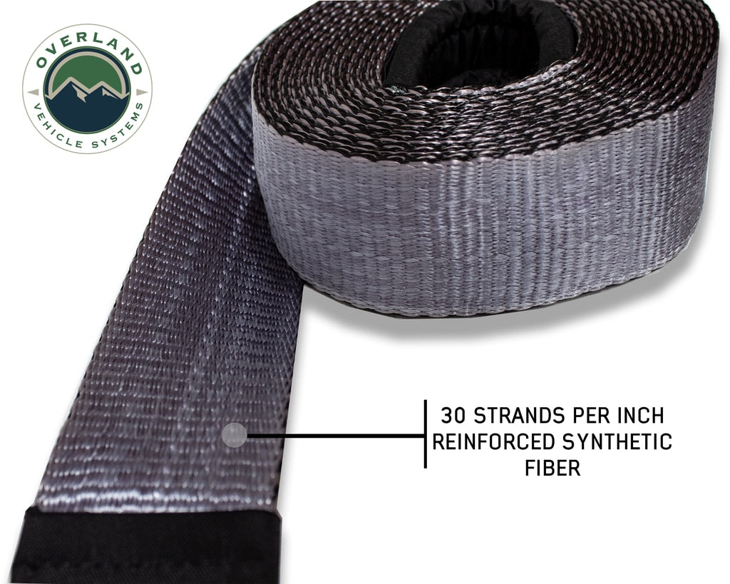 Overland Vehicle Systems - 19069916 - Tow Strap - Tow Strap 30,000 lb 3 Inch x 30 foot Gray With Black Ends & Storage Bag