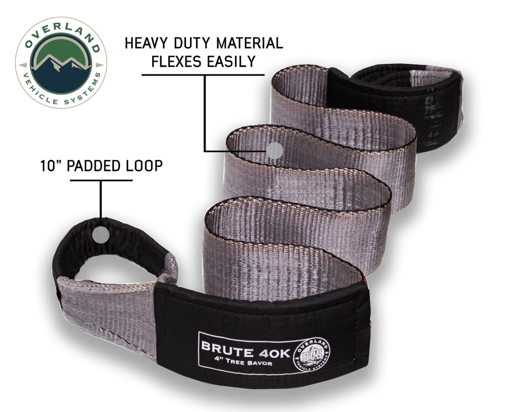 Overland Vehicle Systems - 19079916 - Tow Strap - Tow Strap 40,000 lb 4 Inch x 8 Foot Gray With Black Ends & Storage Bag Universal