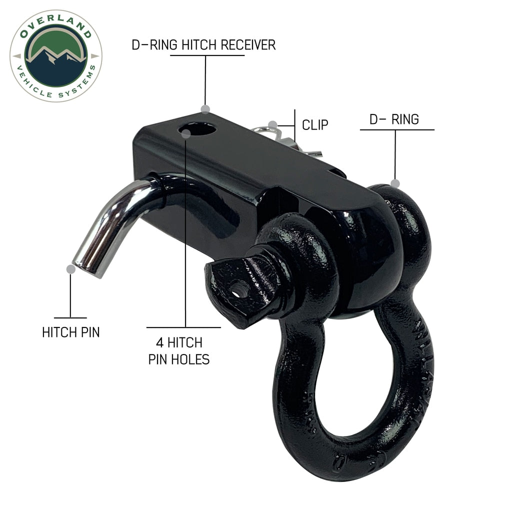 Overland Vehicle Systems - 19109901 - Winch Shackle - Receiver Mount Recovery Shackle 3/4 Inch 4.75 Ton With Dual Hole Black Universal