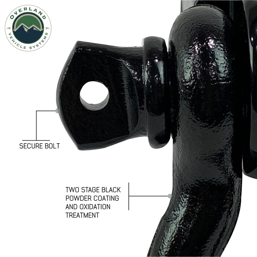 Overland Vehicle Systems - 19109901 - Winch Shackle - Receiver Mount Recovery Shackle 3/4 Inch 4.75 Ton With Dual Hole Black Universal