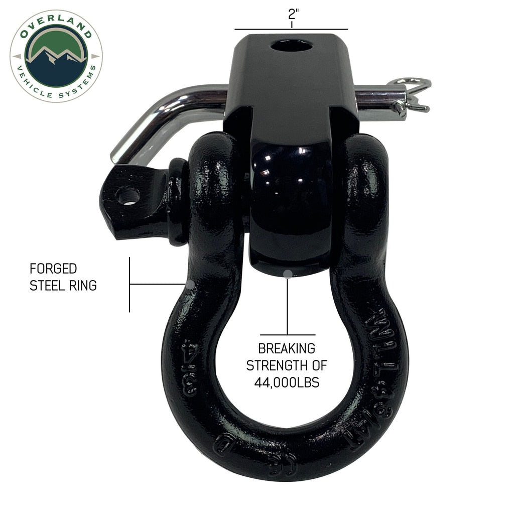 Overland Vehicle Systems - 19109901 - Winch Shackle - Receiver Mount Recovery Shackle 3/4 Inch 4.75 Ton With Dual Hole Black Universal