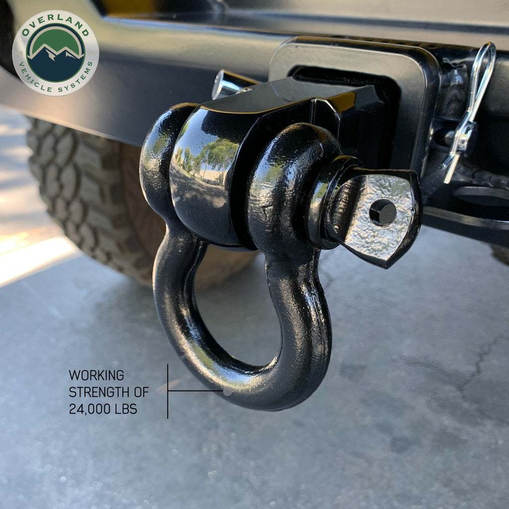 Overland Vehicle Systems - 19109901 - Winch Shackle - Receiver Mount Recovery Shackle 3/4 Inch 4.75 Ton With Dual Hole Black Universal