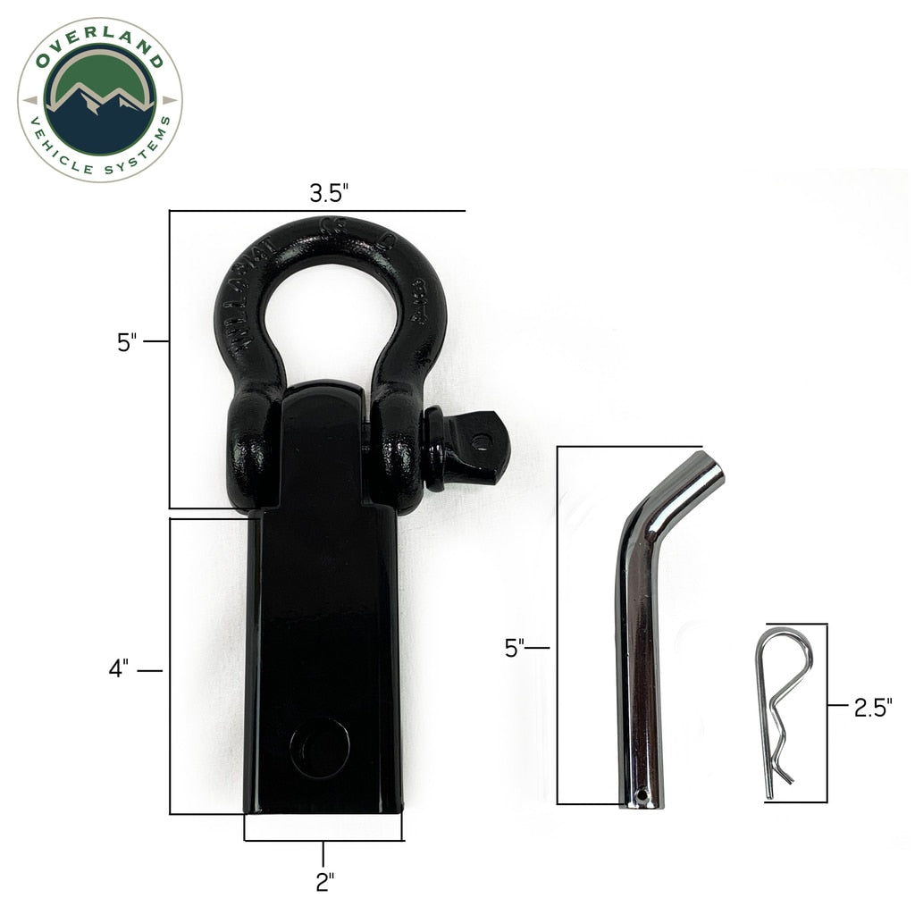 Overland Vehicle Systems - 19109901 - Winch Shackle - Receiver Mount Recovery Shackle 3/4 Inch 4.75 Ton With Dual Hole Black Universal