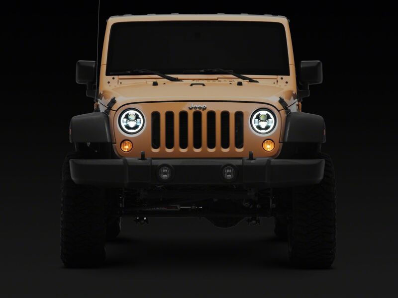 Raxiom 07-18 Jeep Wrangler Axial Series 7-Inch LED Headlights with DRL, Black Housing, Clear Lens