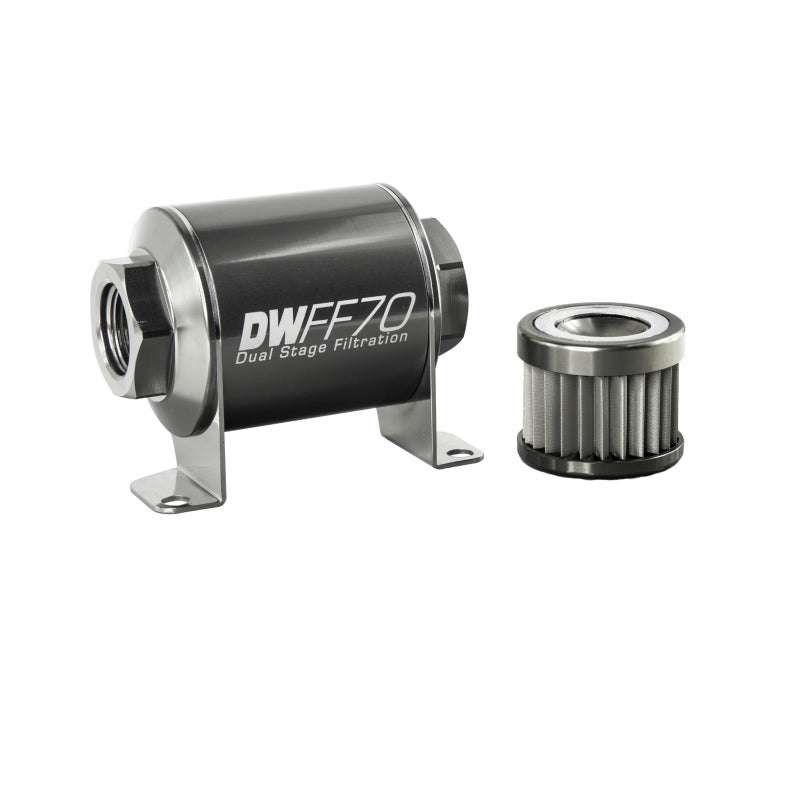DeatschWerks Stainless Steel 8AN 10 Micron Universal Inline Fuel Filter Housing Kit (70mm)