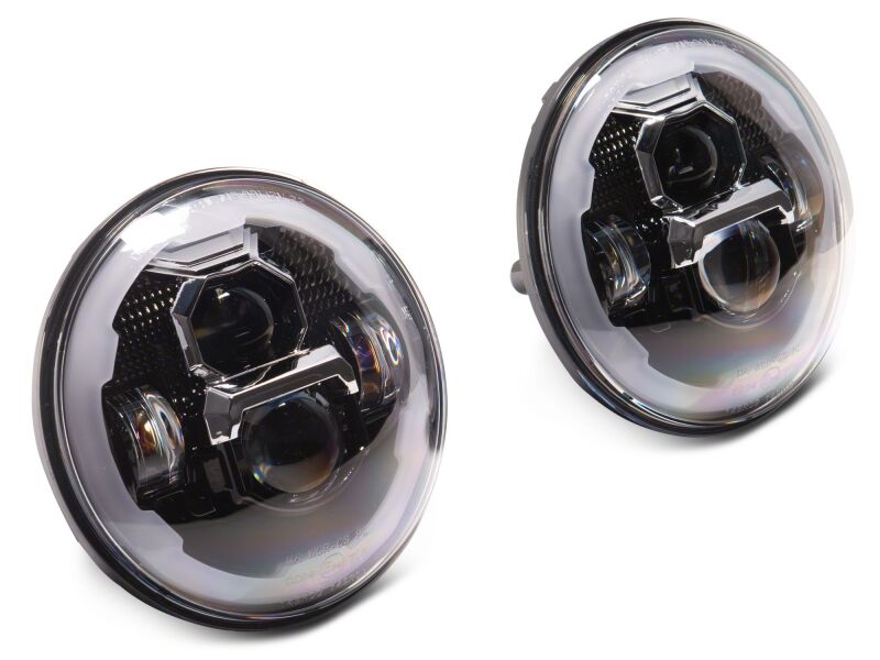 Raxiom 07-18 Jeep Wrangler Axial Series 7-Inch LED Headlights with DRL, Black Housing, Clear Lens