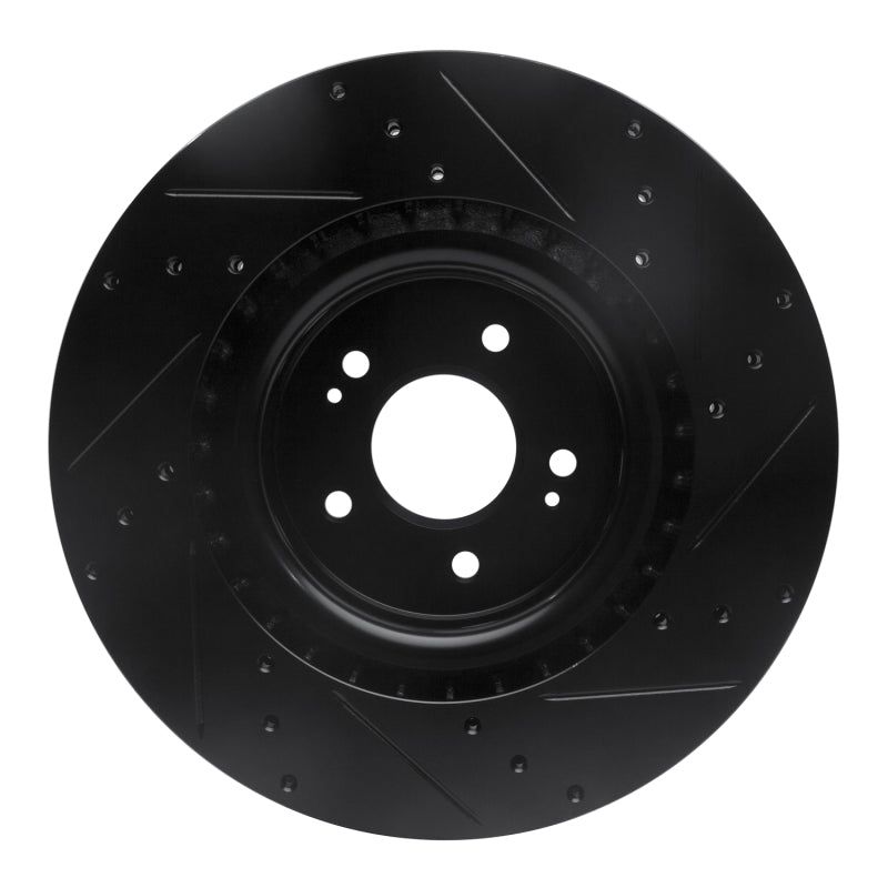R1 Concepts RNC633-21038L Front Left Drilled and Slotted Black Brake Rotor for Genesis G70 and Kia Stinger