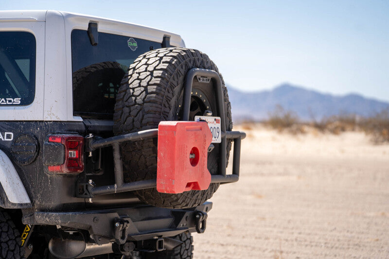 DV8 Offroad Body Mounted Tire Carrier for 2018–2025 Jeep Wrangler JL, Part Number dveTCJL-14