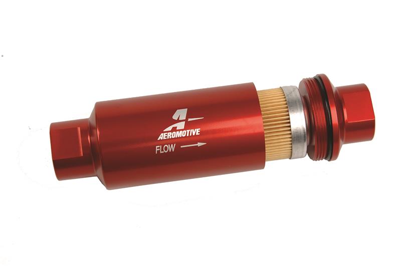 Aeromotive AER12301 In-Line Fuel Filter, 10-Micron Fabric Element, ORB-10 Port, Red Anodized