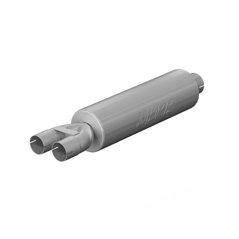 MBRP Universal muffler 3in Inlet/Dual 2.5in Outlet 30in Length T409 SS *Mild Tone*