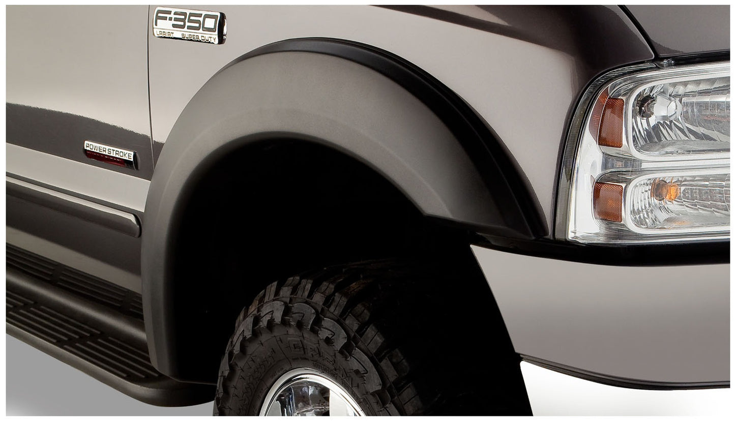 Bushwacker - 20075-02 - Fender Flare -  20075-02 Black Extend-A-Fender Style Smooth Finish Front Fender Flares for 1999-2007 Ford F-250 to F-550 Super Duty - P/N: 20075-02