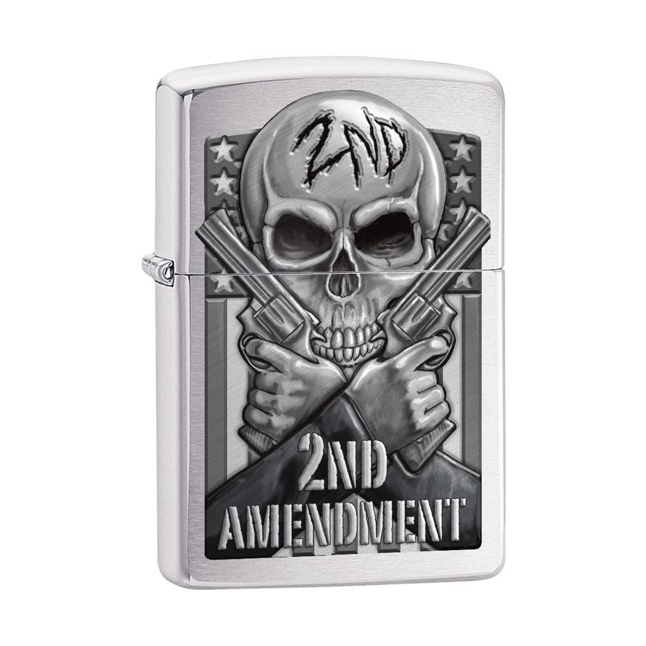 Zippo 78702 Windproof Lighter, Second Amendment Skull and Guns Design, Brushed Chrome