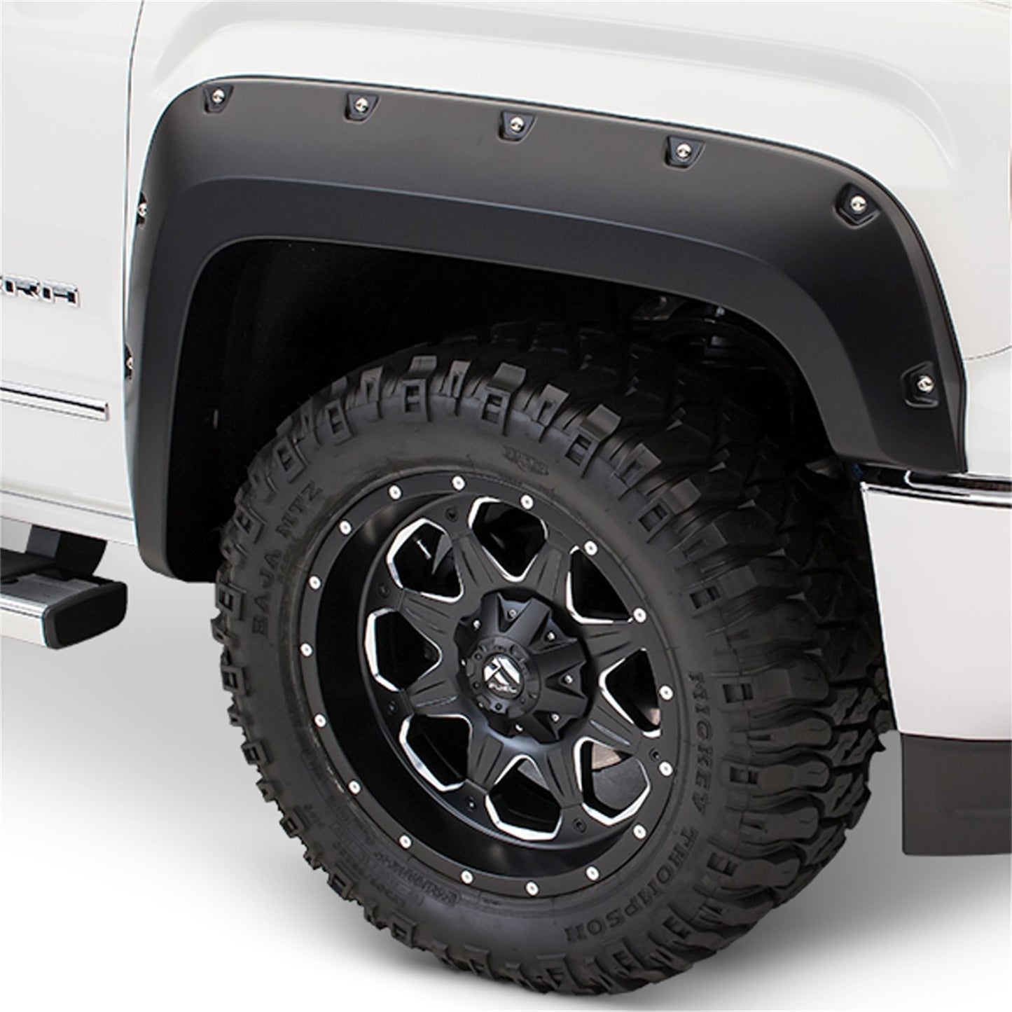 Bushwacker - 20105-02 - Fender Flare -  20105-02 Black Pocket/Rivet Style Smooth Finish Front Fender Flares for 2017-2022 Ford F-250, F-350, F-450 Super Duty - P/N: 20105-02