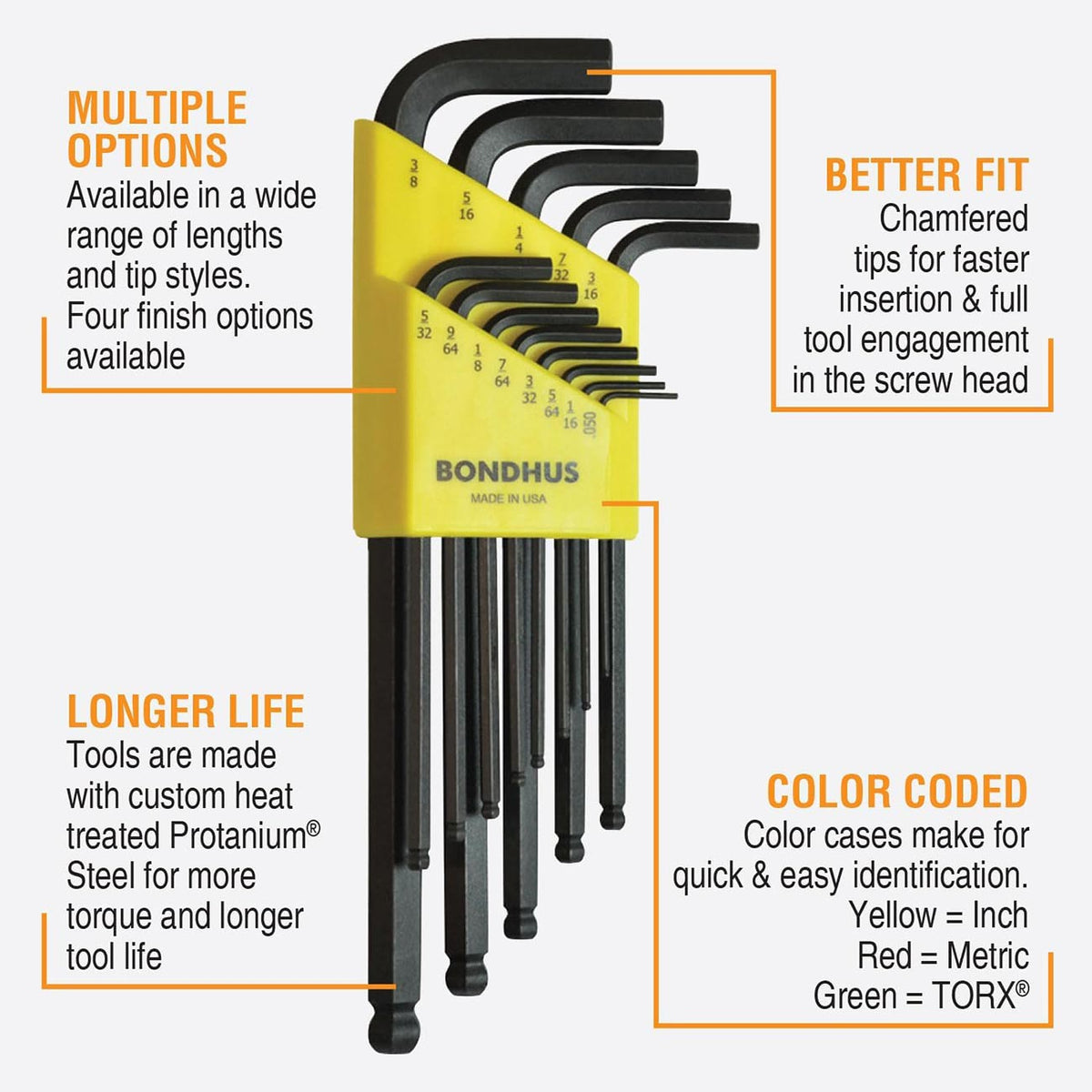 Bondhus Balldriver Metric/SAE Ball End Hex L-Key Double Set, 22-Piece