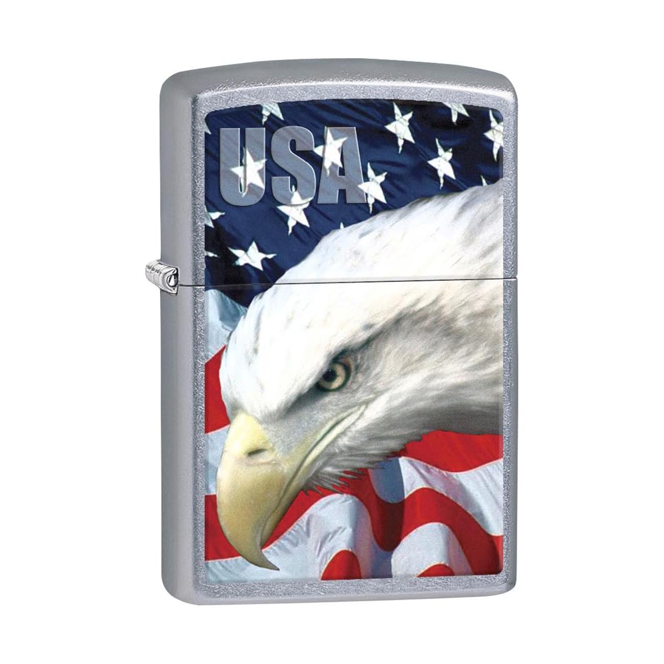 Zippo 3021 Windproof Lighter with USA Flag and Eagle Imprint, Street Chrome