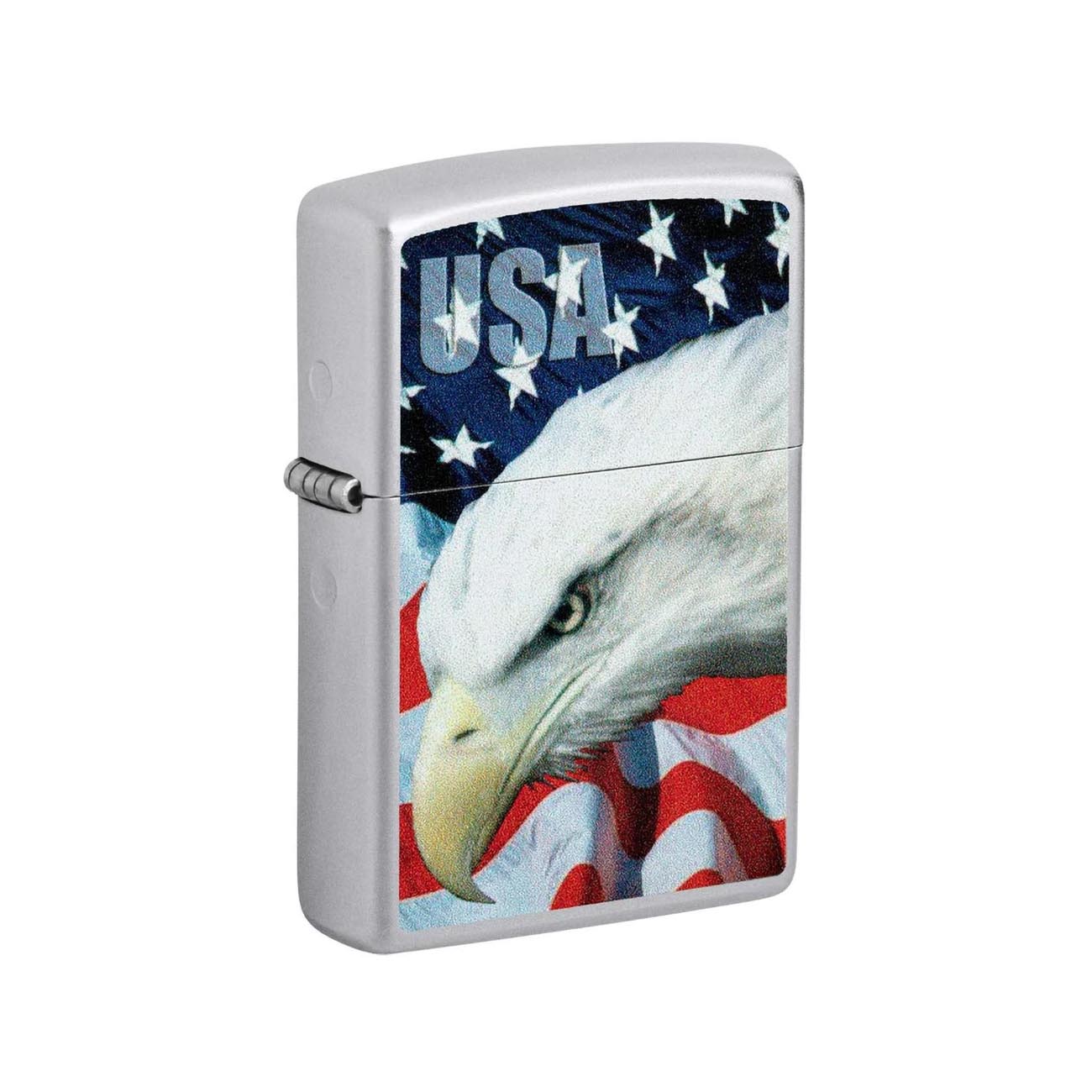 Zippo 3021 Windproof Lighter with USA Flag and Eagle Imprint, Street Chrome