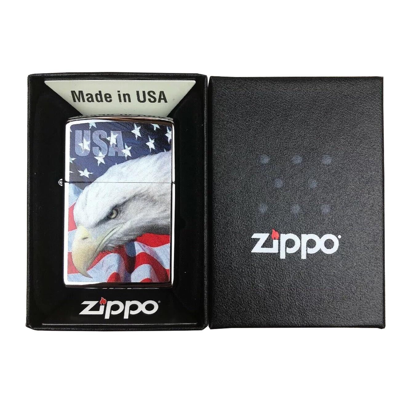 Zippo 3021 Windproof Lighter with USA Flag and Eagle Imprint, Street Chrome