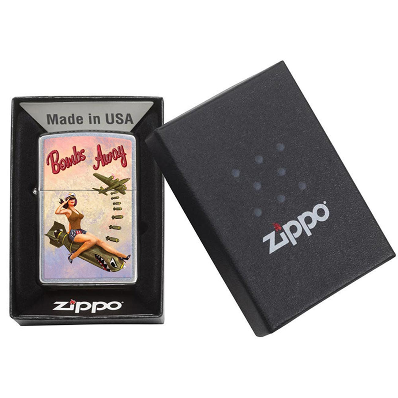 Zippo 80778 Windproof Lighter with Bombs Away Girl Pinup Nose Art, Street Chrome