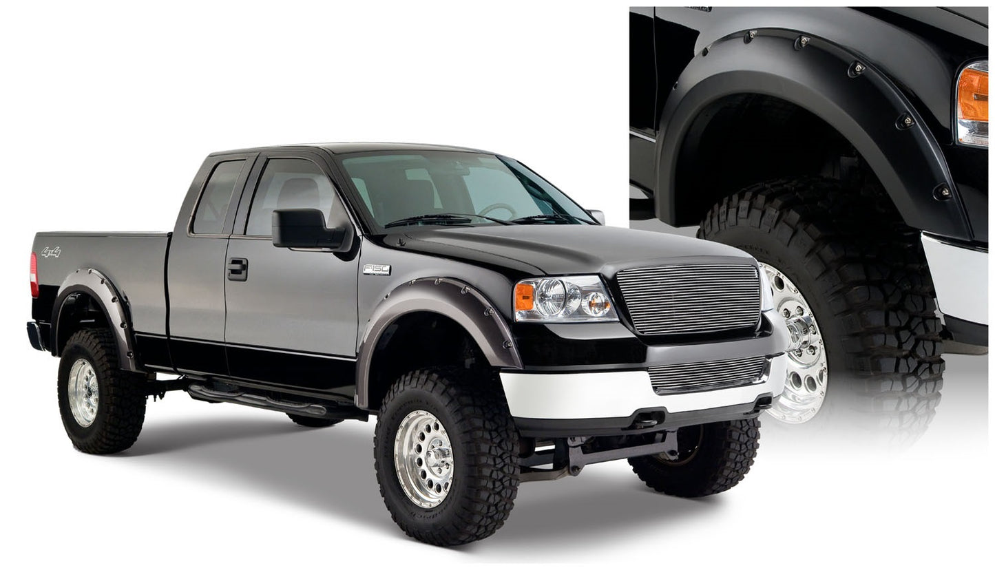 Bushwacker - 20916-02 - Fender Flare -  20916-02 Black Pocket/Rivet Style Smooth Finish 4-Piece Fender Flare Set for 2004-2008 Ford F-150 - P/N: 20916-02