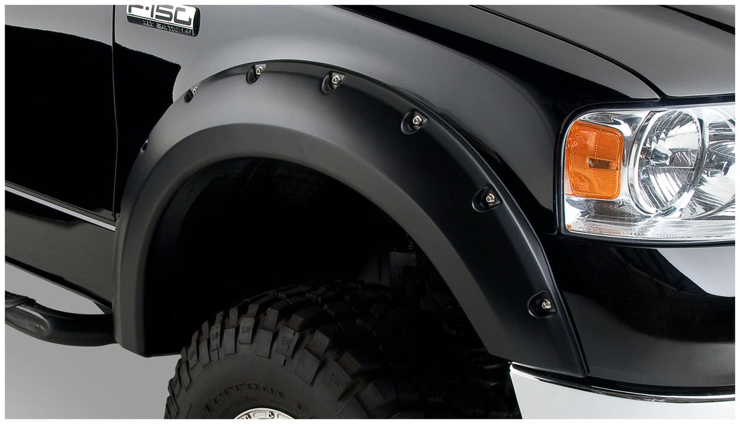 Bushwacker - 20916-02 - Fender Flare -  20916-02 Black Pocket/Rivet Style Smooth Finish 4-Piece Fender Flare Set for 2004-2008 Ford F-150 - P/N: 20916-02