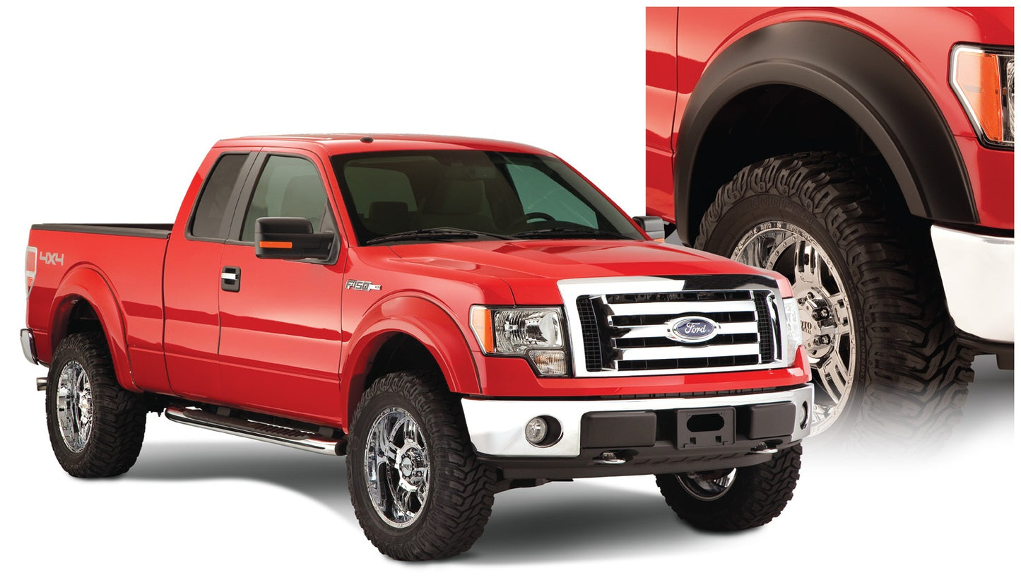 Bushwacker - 20926-02 - Fender Flare -  20926-02 Black Extend-A-Fender Style Smooth Finish 4-Piece Fender Flare Set for 2009-2014 Ford F-150 (Excludes Raptor) - P/N: 20926-02