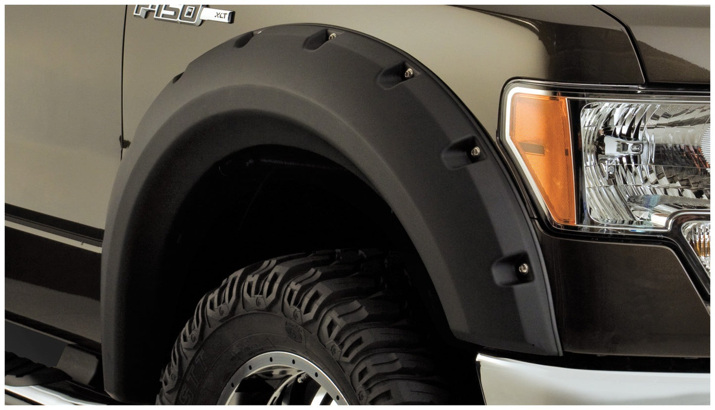 Bushwacker - 20927-02 - Fender Flare -  20927-02 Black Max Coverage Pocket/Rivet Style Smooth Finish 4-Piece Fender Flare Set for 2009-2014 Ford F-150 (Excludes Raptor) - P/N: 20927-02