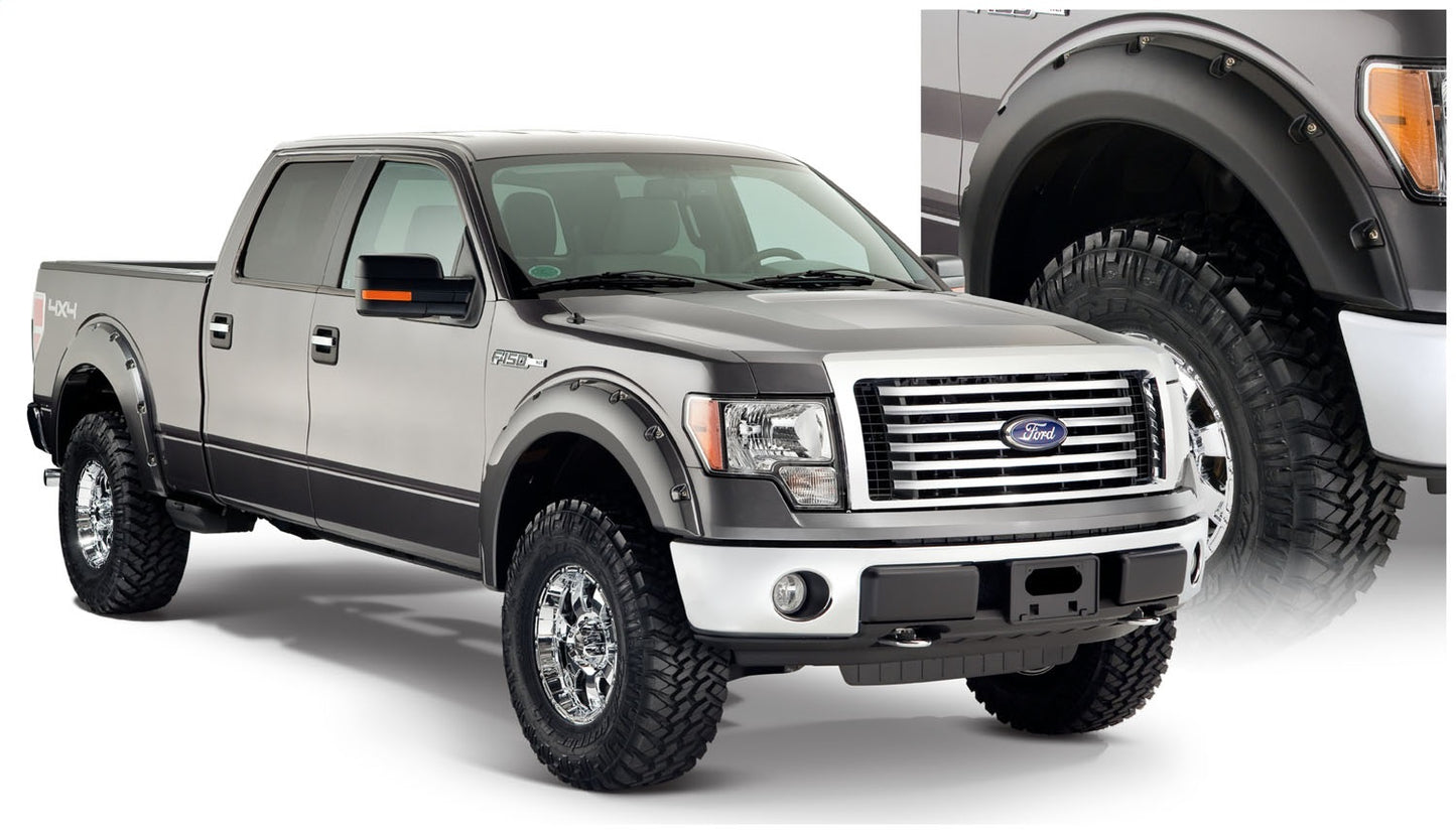 Bushwacker - 20929-02 - Fender Flare -  20929-02 Black Pocket/Rivet Style Smooth Finish 4-Piece Fender Flare Set for 2009-2014 Ford F-150 (Excludes Raptor) - P/N: 20929-02