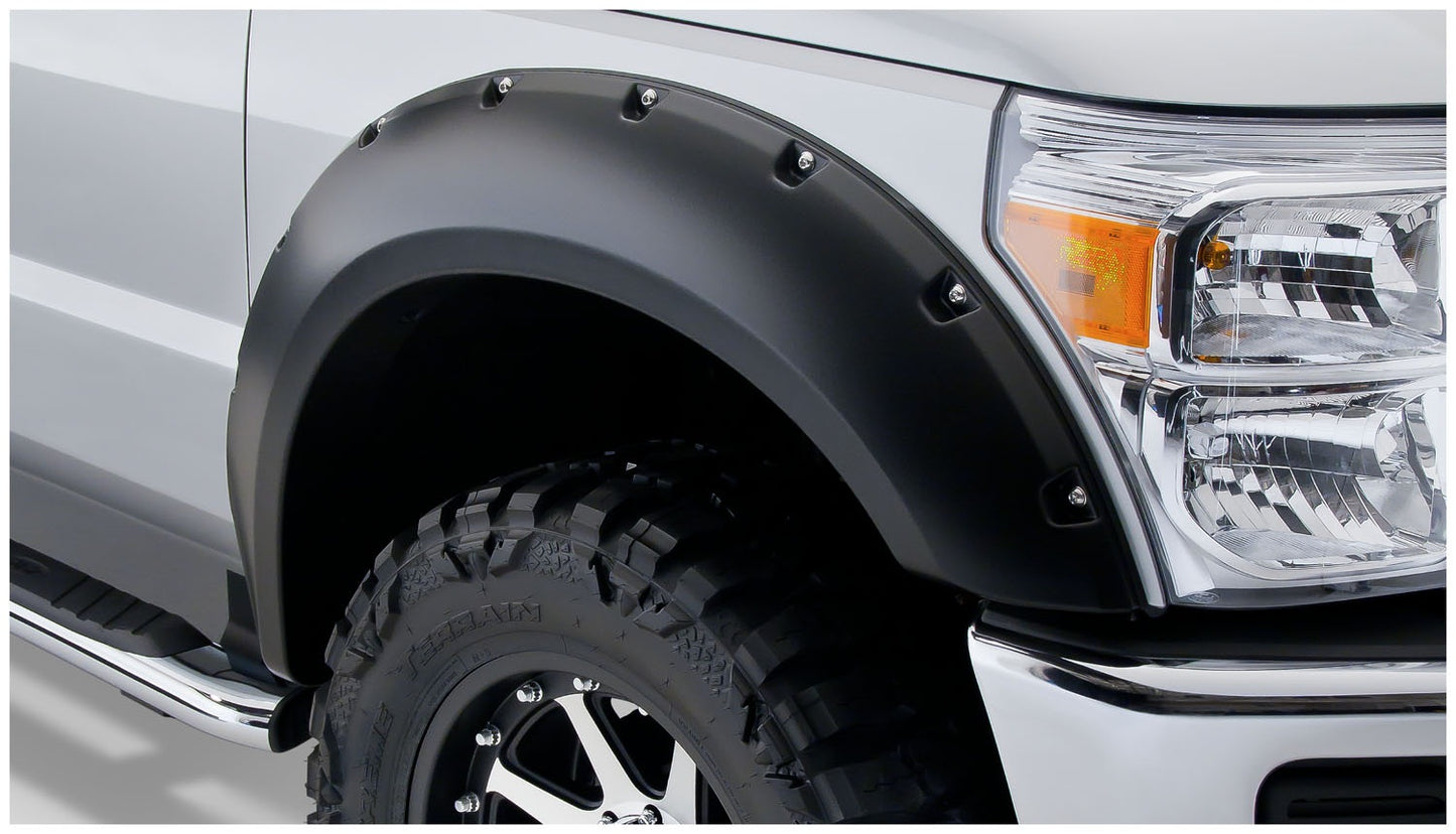Bushwacker - 20914-02 - Fender Flare -  20914-02 Black Pocket/Rivet Style Smooth Finish 4-Piece Fender Flare Set for 1999-2007 Ford F-250/F-350 Super Duty - P/N: 20914-02