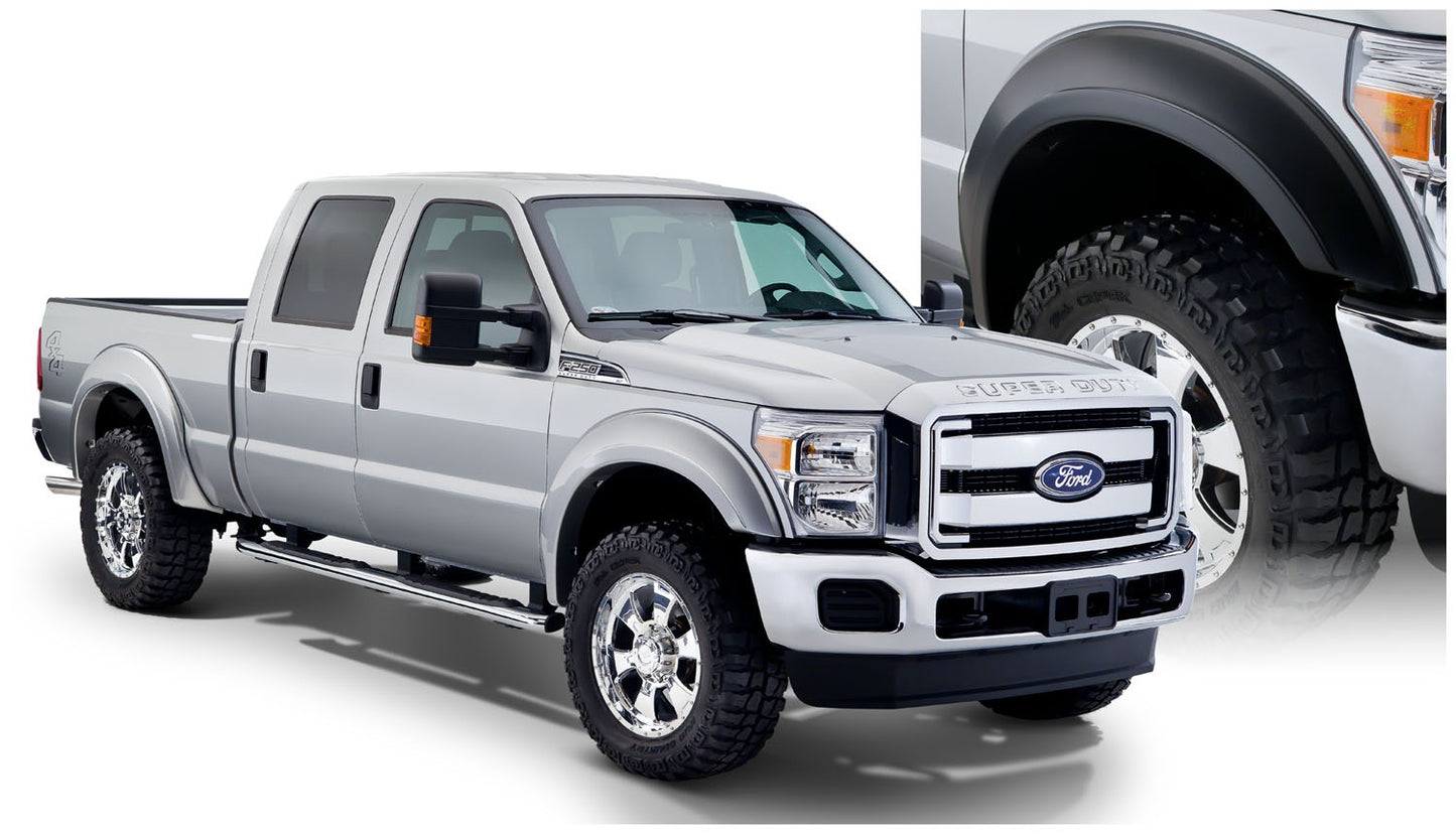 Bushwacker - 20932-02 - Fender Flare -  20932-02 Black Extend-A-Fender Style Smooth Finish 4-Piece Fender Flare Set for 2011-2016 Ford F-250/F-350 Super Duty (Excludes Dually) - P/N: 20932-02