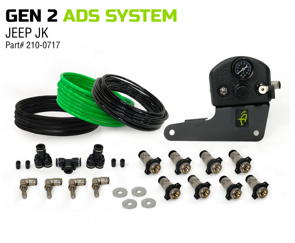 Up Down Air - 210-0717 - Tire Inflation System - Jeep JK Tire Inflator System 4 Tire For 07-18 Wrangler JK W/Engine Mount With Box, Fittings, Hoses and Storage Bag Black