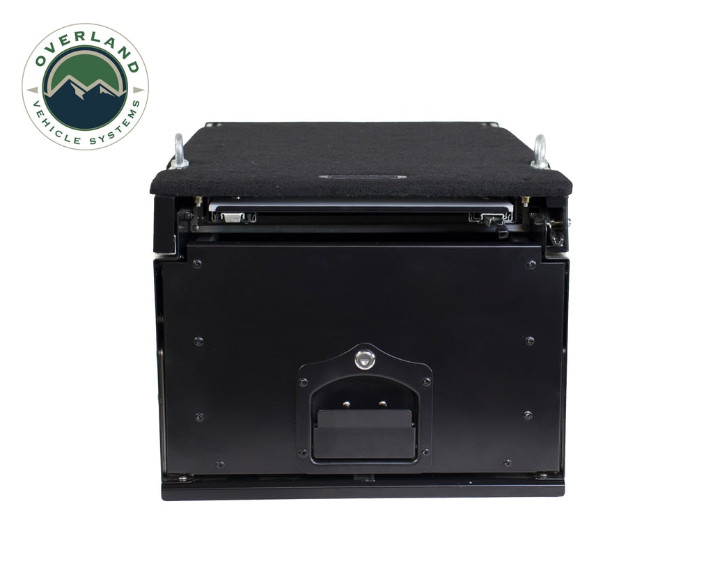 Overland Vehicle Systems - 21010201 - Cargo Box - Cargo Box With Slide Out Drawer & Working Station Size Black Powder Coat Universal