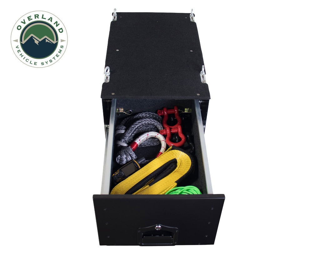 Overland Vehicle Systems - 21010301 - Cargo Box - Cargo Box With Slide Out Drawer Size Black Powder Coat Universal