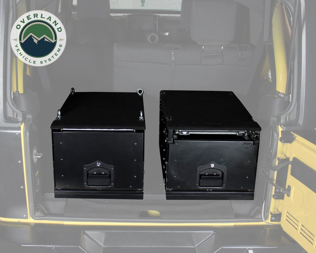 Overland Vehicle Systems - 21010301 - Cargo Box - Cargo Box With Slide Out Drawer Size Black Powder Coat Universal
