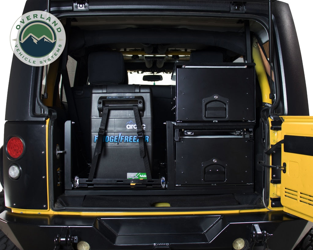 Overland Vehicle Systems - 21010301 - Cargo Box - Cargo Box With Slide Out Drawer Size Black Powder Coat Universal