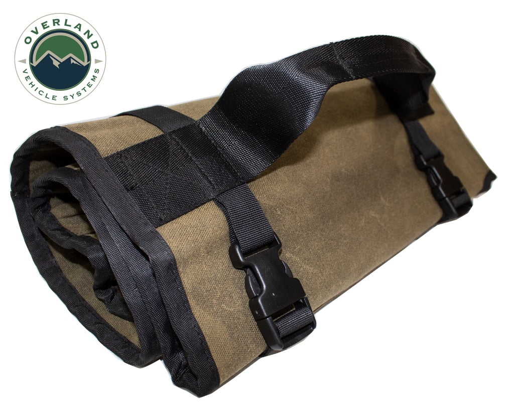 Overland Vehicle Systems - 21079941 - Tool Bag - Rolled Bag General Tools With Handle And Straps Brown 16 LB Waxed Canvas Canyon Bag Universal