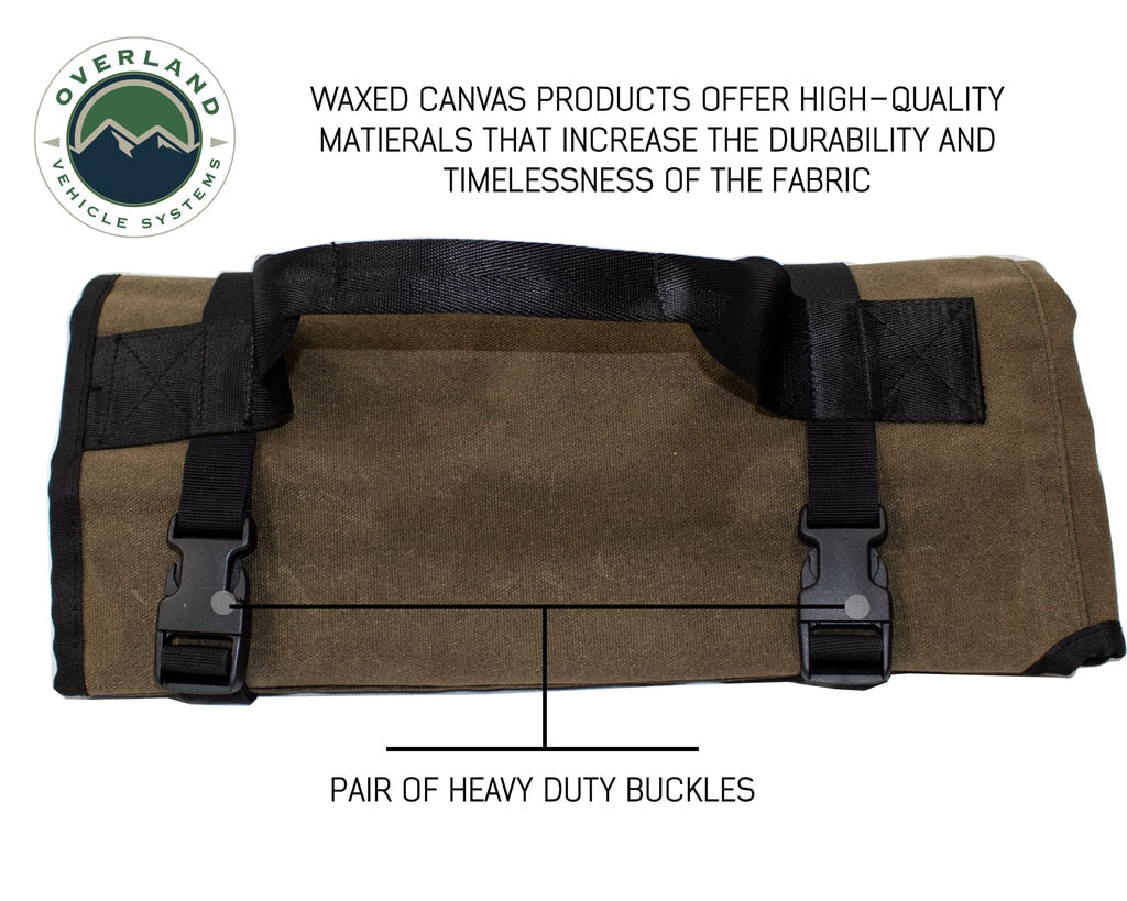 Overland Vehicle Systems - 21079941 - Tool Bag - Rolled Bag General Tools With Handle And Straps Brown 16 LB Waxed Canvas Canyon Bag Universal