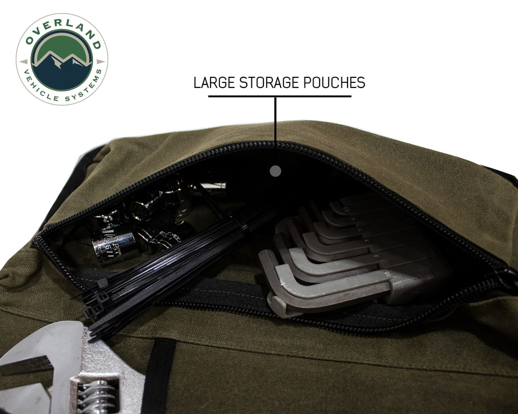 Overland Vehicle Systems - 21079941 - Tool Bag - Rolled Bag General Tools With Handle And Straps Brown 16 LB Waxed Canvas Canyon Bag Universal