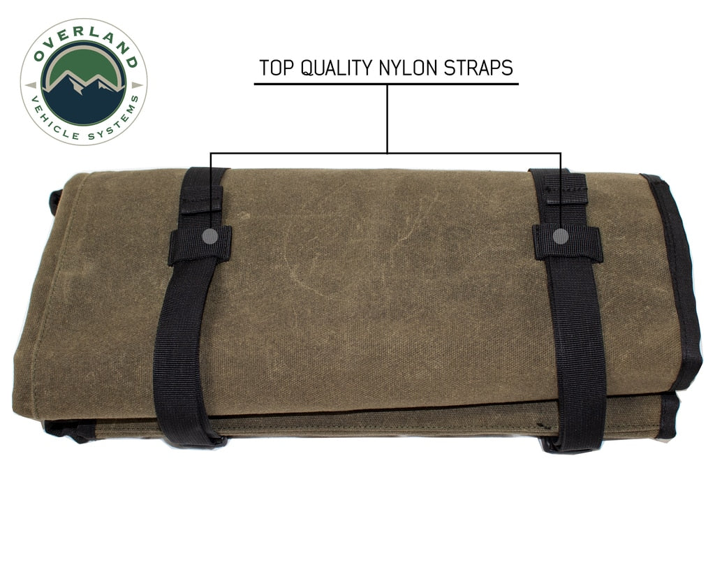 Overland Vehicle Systems - 21079941 - Tool Bag - Rolled Bag General Tools With Handle And Straps Brown 16 LB Waxed Canvas Canyon Bag Universal