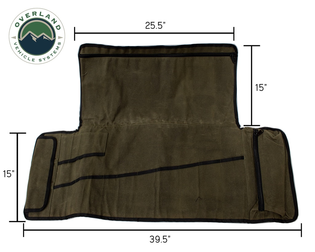Overland Vehicle Systems - 21079941 - Tool Bag - Rolled Bag General Tools With Handle And Straps Brown 16 LB Waxed Canvas Canyon Bag Universal