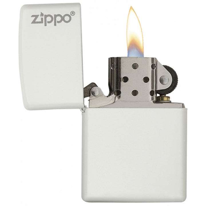 Zippo Classic White Matte Windproof Lighter with Zippo Logo