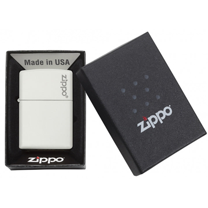 Zippo Classic White Matte Windproof Lighter with Zippo Logo